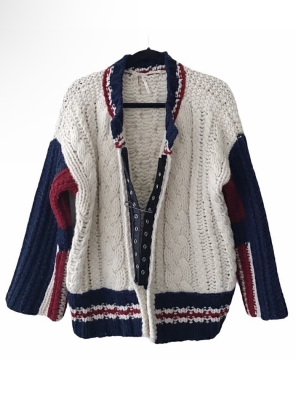 Free People 100% Wool East Gate Cable Knit Cardigan Sweater Bomber
